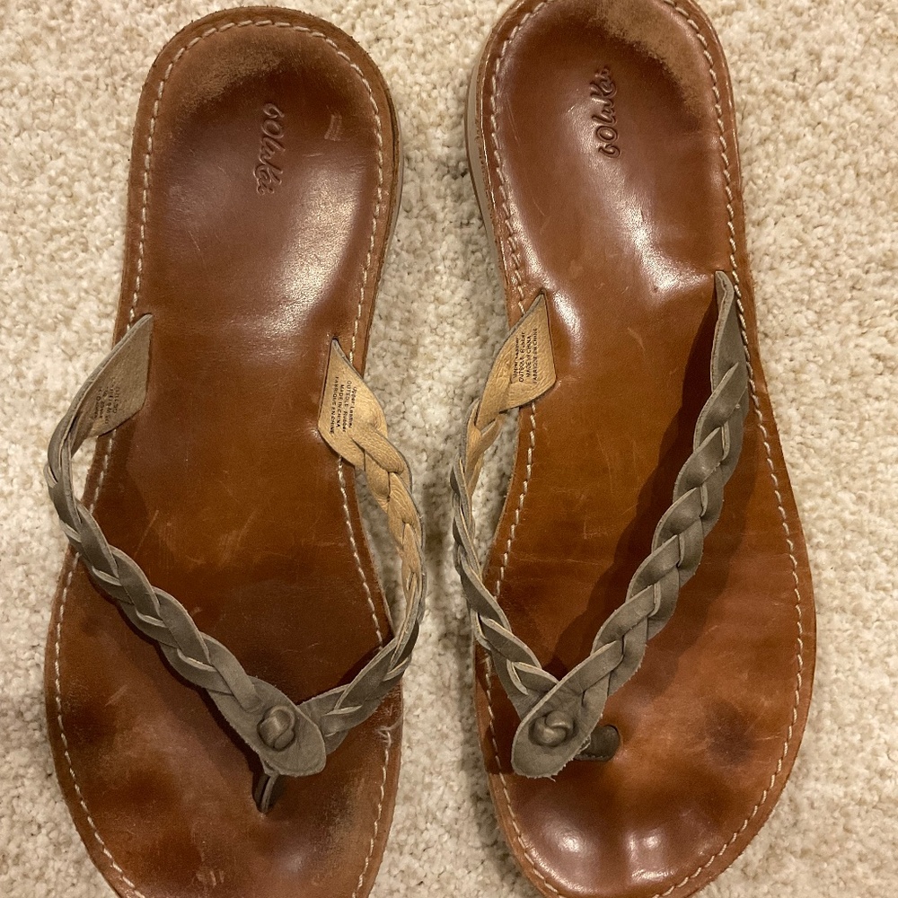 Olukai Women’s Kahiko Braided Leather Flip Flop Sandal, Brown, Size 9